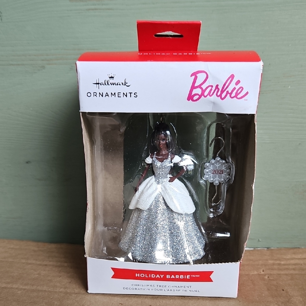 Hallmark Barbie African American Ornament 2021- Silver Glitter & White Gown